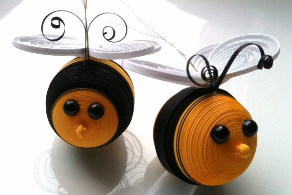 Bumble Bee Ornaments Paper Quilled in Black and Yellow