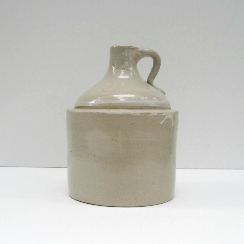 White Stoneware Whiskey Jug Crock - Primitive - Rustic Decor - Antique Jug