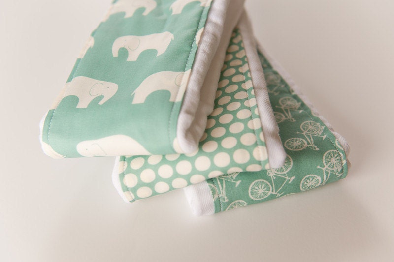 Baby Burp Cloths - Set of 3 - Mod Basics in Pool from Birch 100% Organic Fabric