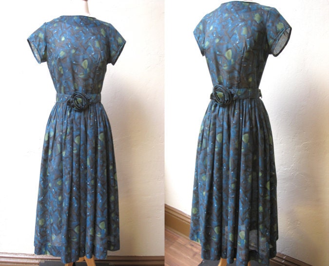 1950s Floral Cotton Day Dress with Matching Floral Belt