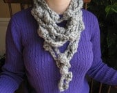 Crochet Yarn Necklace, Gray Chunky Bobble Scarf, Over Over 5 Yards