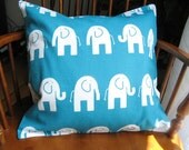 Pillow Cover Elephants Slipcover White Turquoise 18 Inch