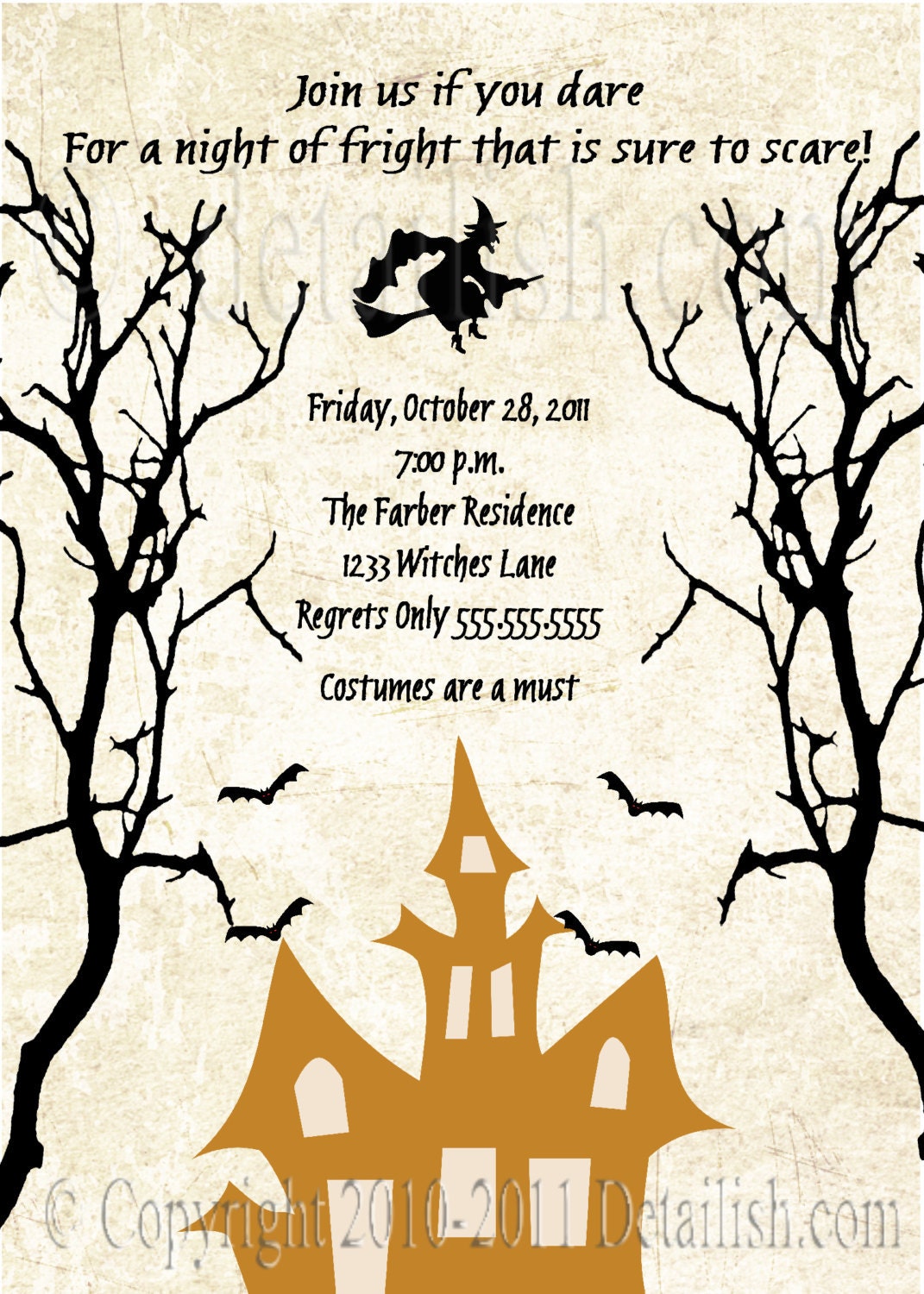 PRINTABLE Customized Vintage Spooky Halloween Haunted House Party Invitations - UPRINT