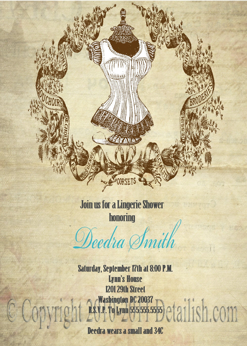 PRINTABLE Vintage Style Lingerie Shower Bachelorette Party Invitation - I customize you print as many as you want