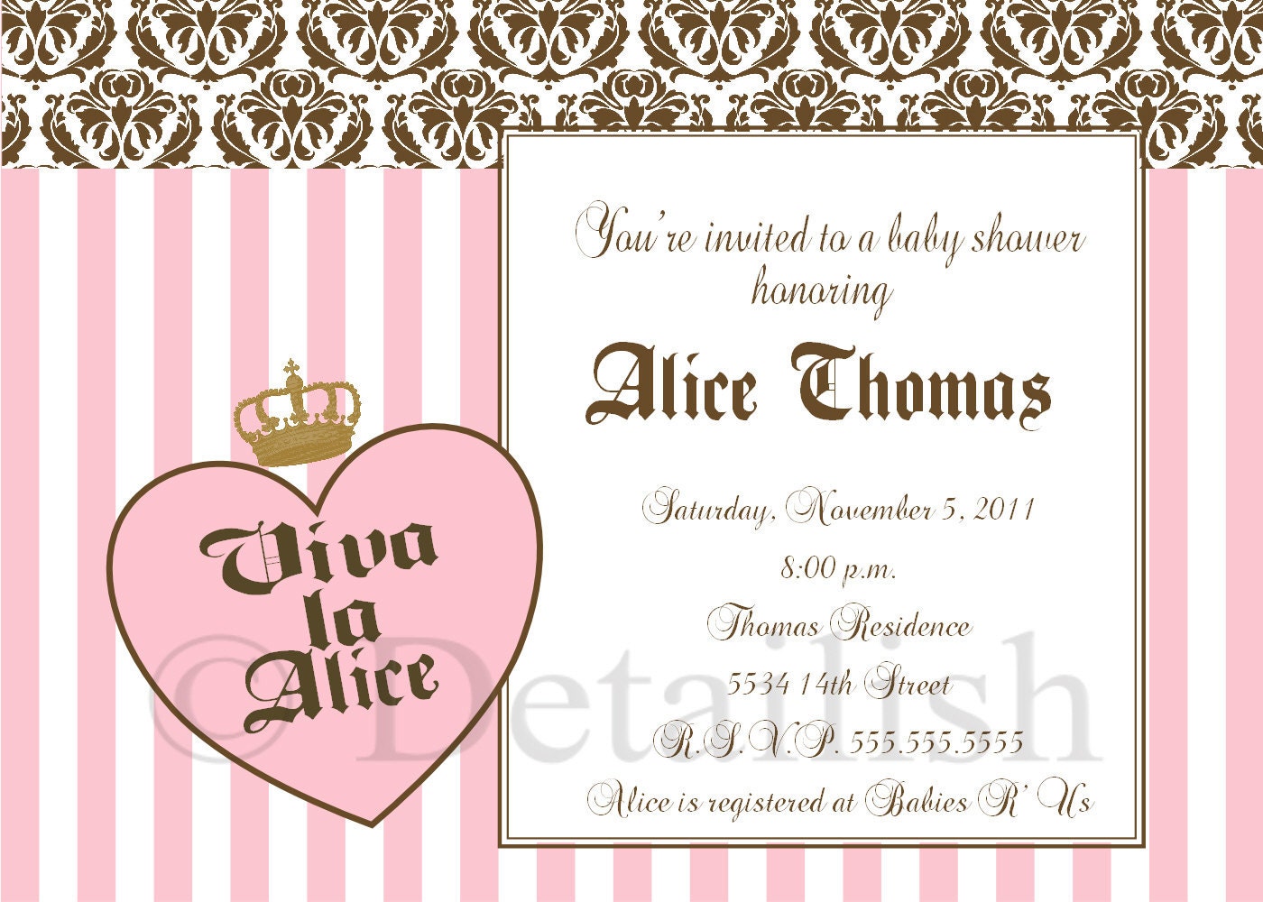 PRINTABLE Juicy Couture Inspired Viva La Baby Damask Baby Shower Invitation Pink and Posh Collection Inspired by Juicy Couture - UPrint 503 Il_570xn