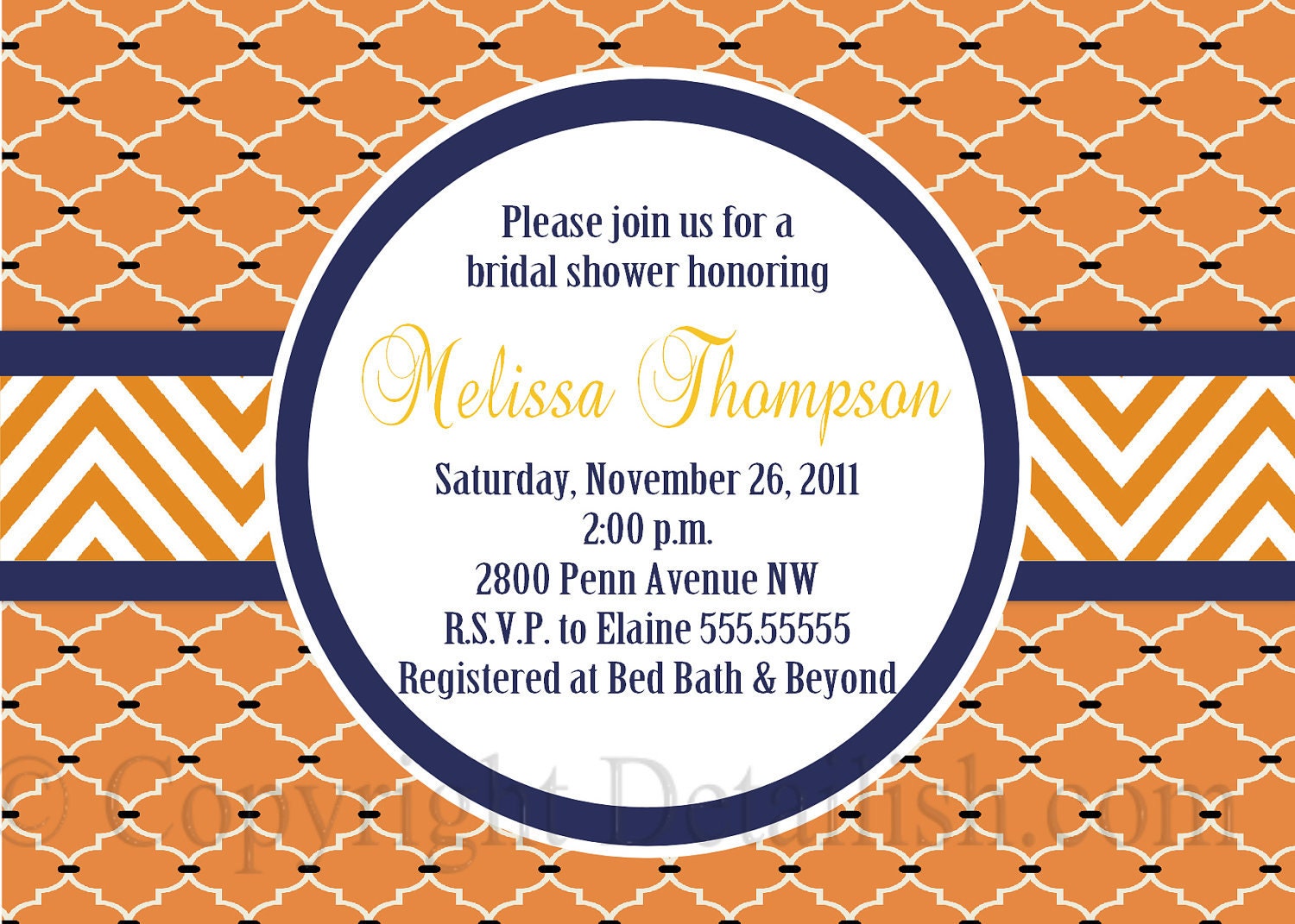 Alluring and Modern Orange Navy Chevron Fresh Style Baby Bridal Wedding Shower Invitation - DIY Printable Uprint 329