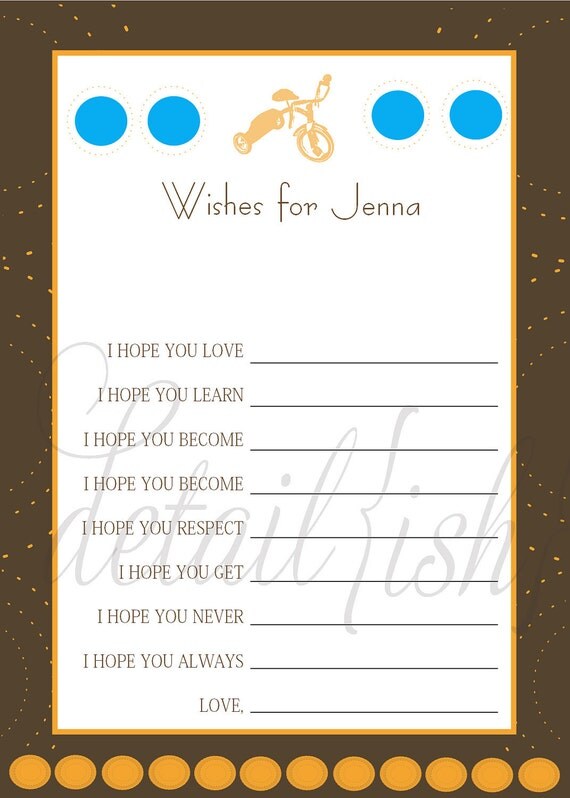Printable Baby Wish Card - Vintage Trike Tricycle - Baby Shower Girl Boy - DIY Uprint 378 Il_570xn