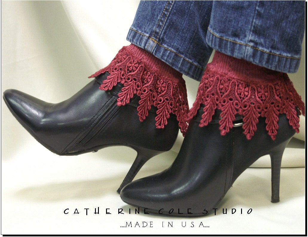 My Signature Lace Sock / SLC2 / womens CABERNET burgundy Catherine Cole Studio Made in USA  victorian lace boot socks