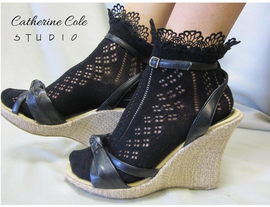 Lace socks for heels Baby doll, great for Holiday parties black crochet lace socks  pretty for flats or heels catherine cole studio