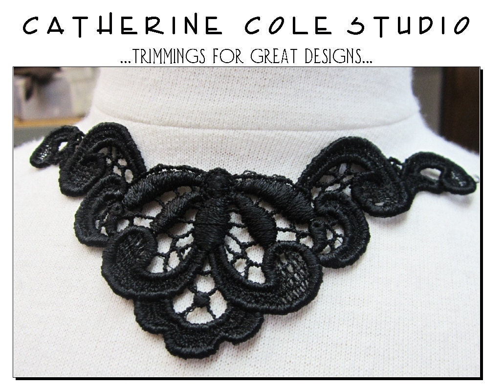 2pce. venice lace yoke applique lace trims noir black gothic wedding lingerie bridal lace trims venise lace Catherine Cole Studio