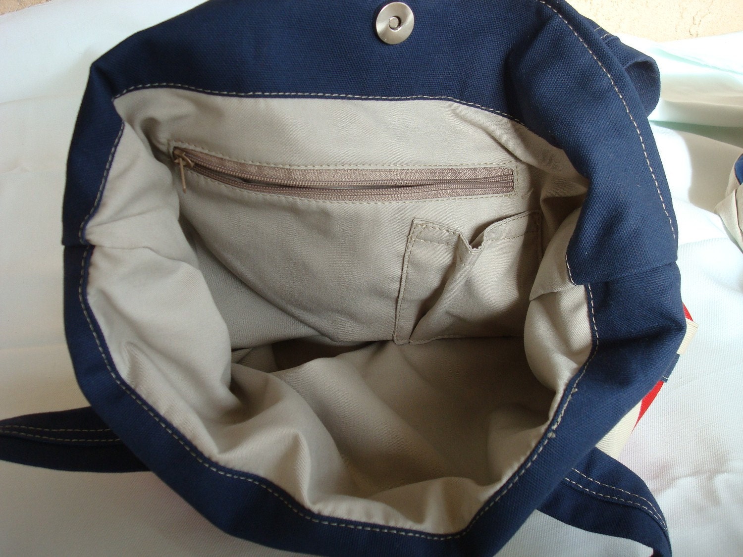 Beach bag, Red white nautical tote, shoulder bag