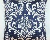 Premier Prints Ozborne Navy Blue Damask Pillow Cover- 16x16 inches- Hidden Zipper Closure