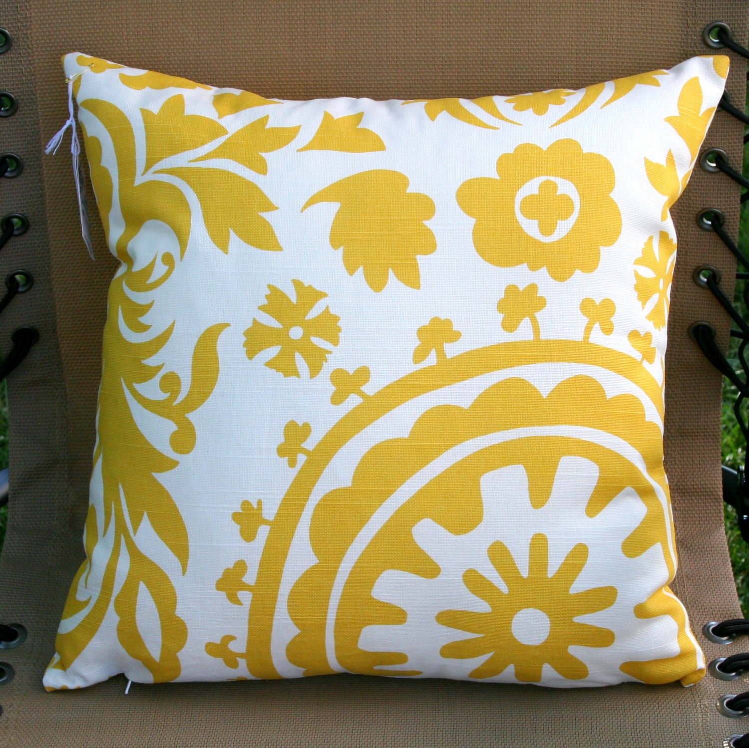 Premier Prints Yellow Suzani Pillow Cover- 20x20 inches- Hidden Zipper Closure