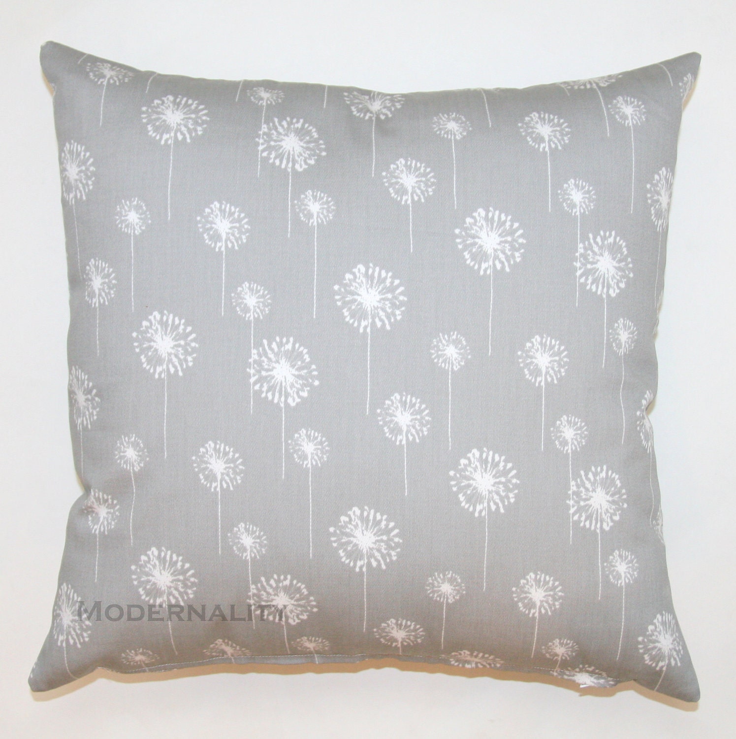 Premier Prints Small White Dandelion on Grey Pillow Cover- 18x18 inches- Hidden Zipper Closure
