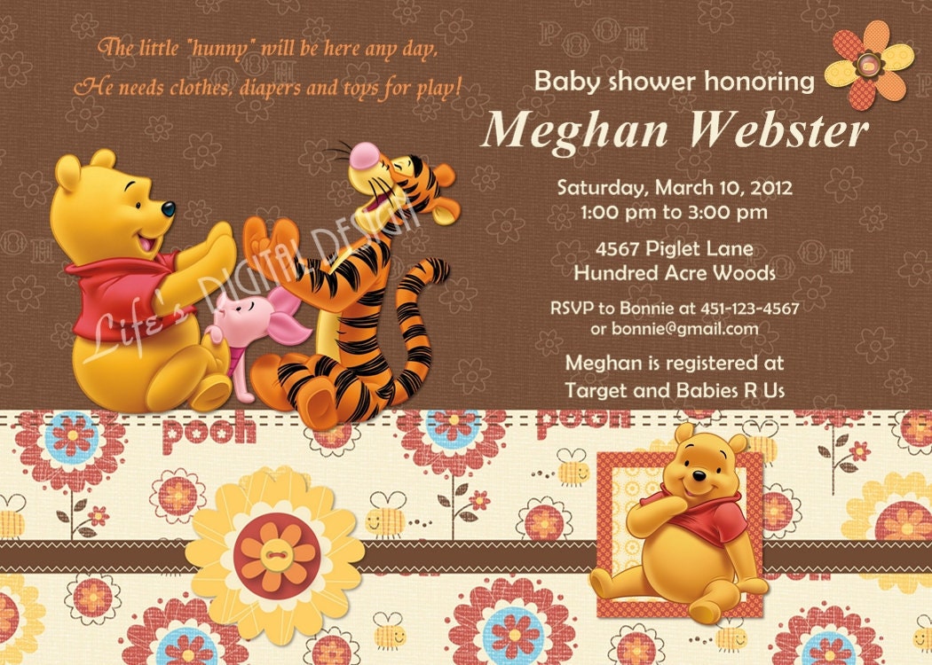 Winnie the Pooh Baby Shower Invitation Photo Customizable Printable