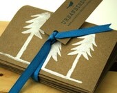 Woodland Tree Cards Block Printed Trees on Kraft Cardstock--Set of 4