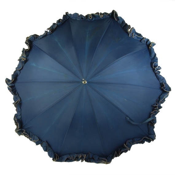 Mary Poppins Blue Ruffled Vintage Umbrella