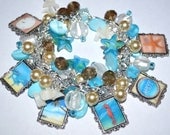 BEACH THEMED Charm Bracelet  Nautical Altered Art Handmade Blue and Brown Ready to ship