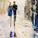 ORIGINAL Modern Large Fine art Couple Love -- IMPASTO TEXTURE -- Palette knife Landscape oil Cityscape Painting by IraSher