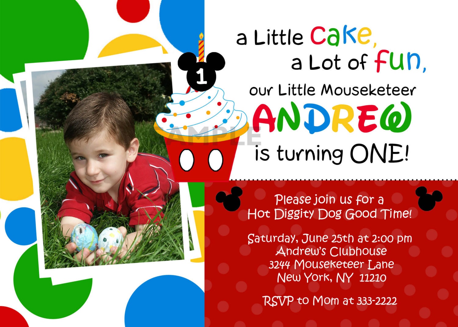 Birthday Invitation - Mouse Inspired Birthday Party Invitation With or Without Photo(Matching Thank You Available) - Digital Print