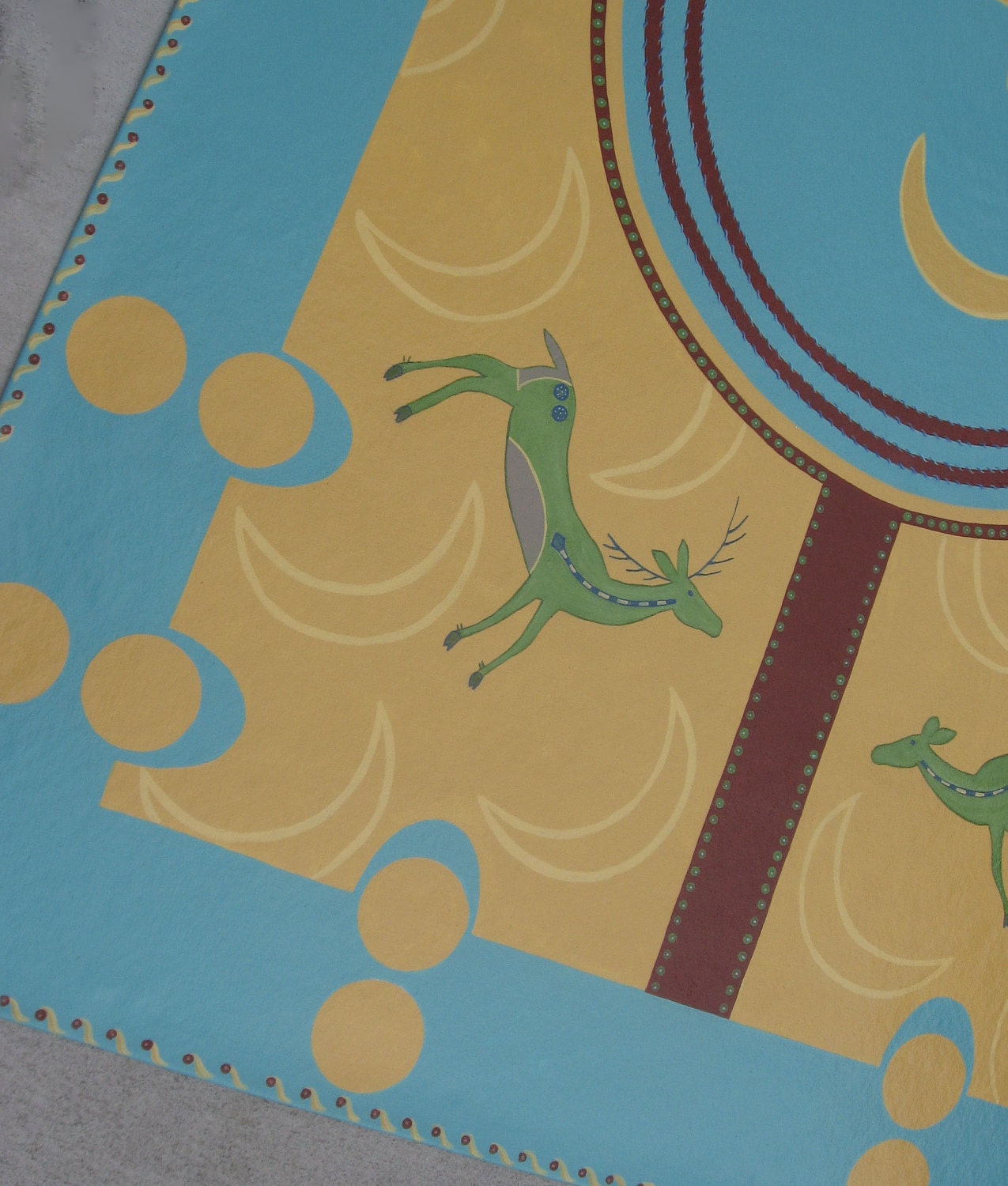 Floorcloth Hand Painted Canvas Rug Antelope Tipi Painting 4'x6' Free Shipping