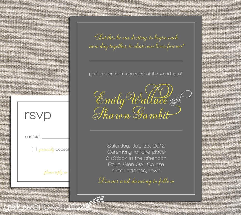 wedding invitation set -  grey and yellow - diy printable files by YellowBrickStudio
