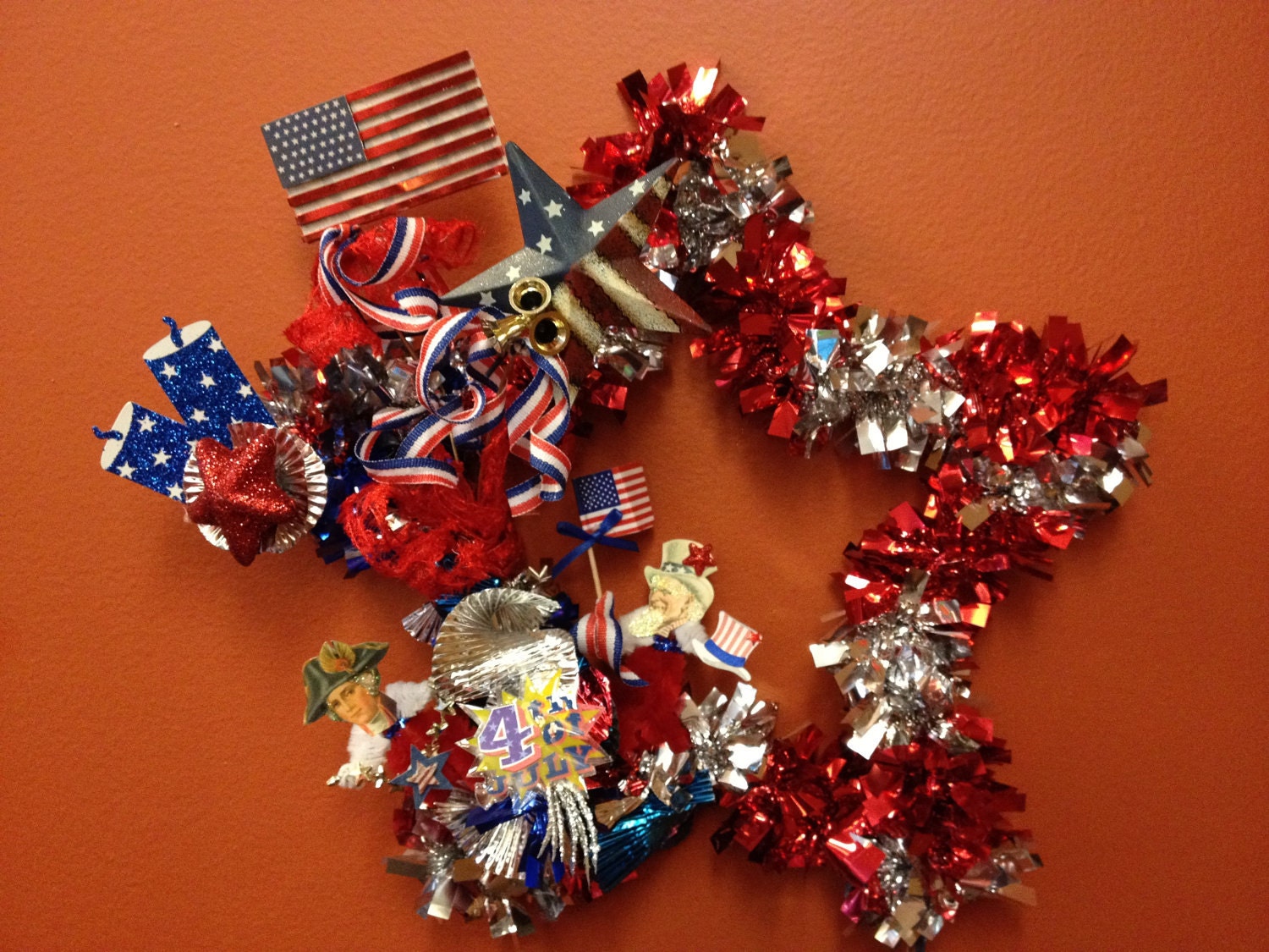 Patriotic Red, White, and Blue Vintage inspired Star Wreath