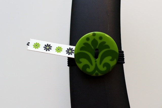 BosoBuddies - Green Damask w/ White with Green/Black Flowers Ribbon (1160-052)