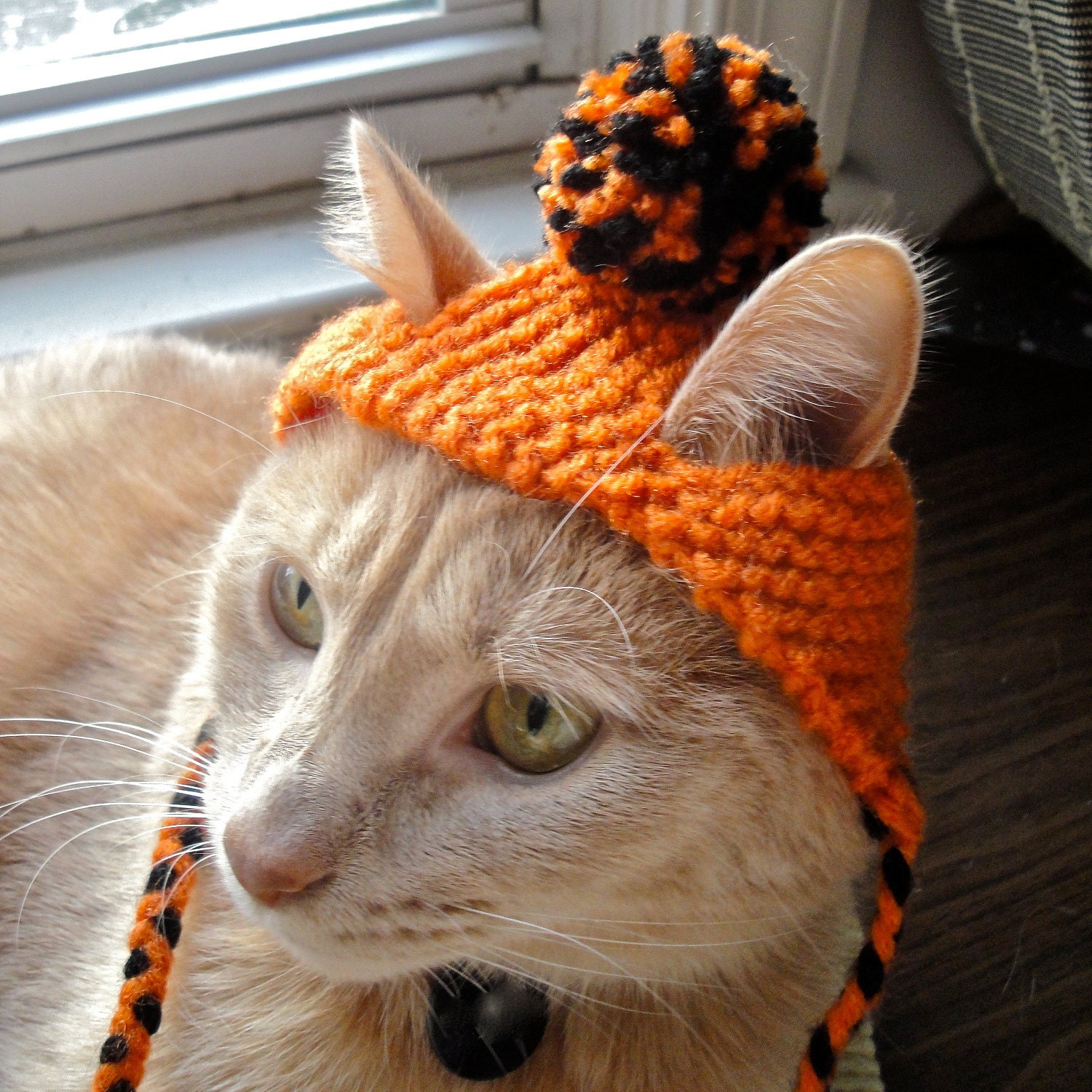 Pom Pom Cat Hat - Orange and Black