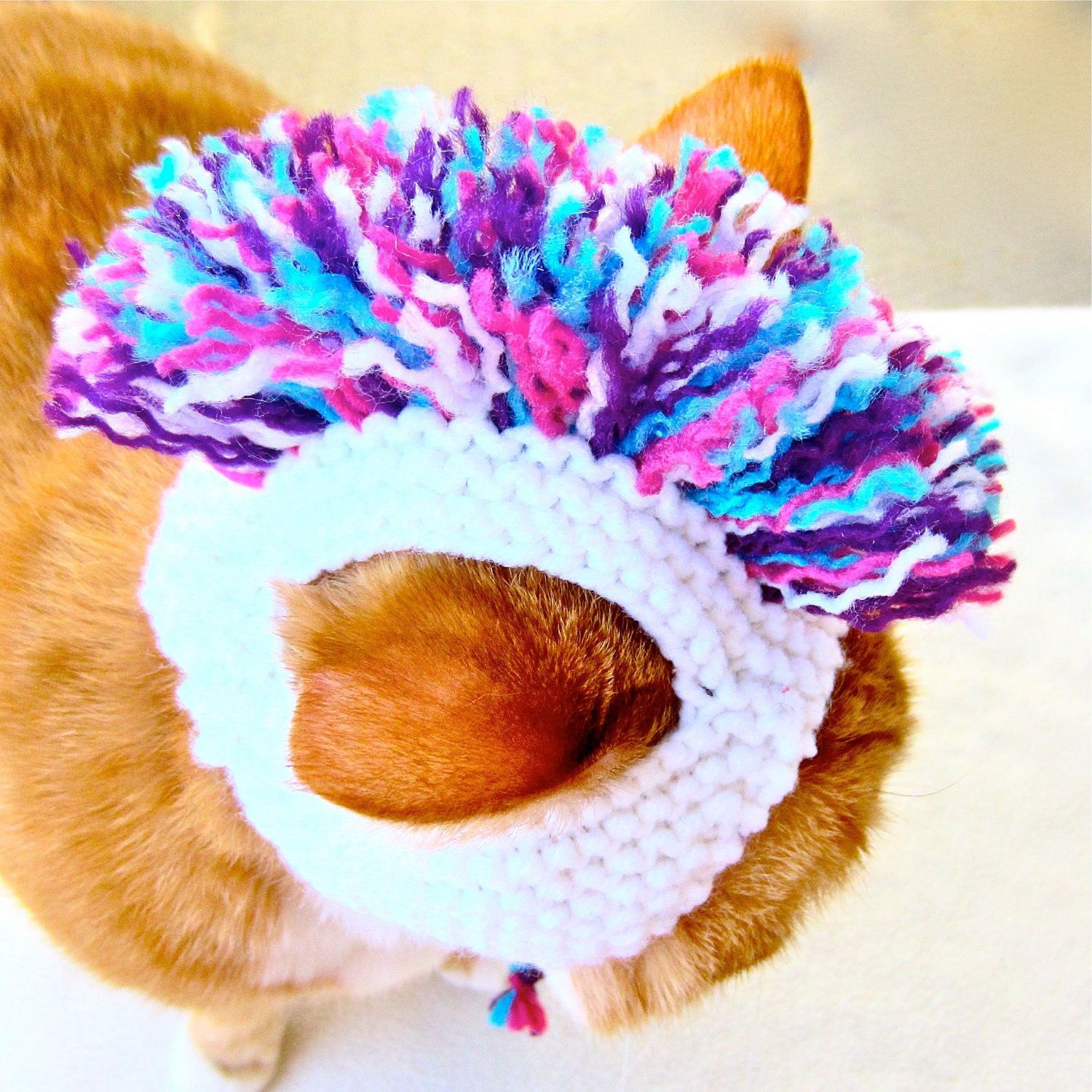Cat Hat Costume - White, Teal, Purple, and Pink Mohawk