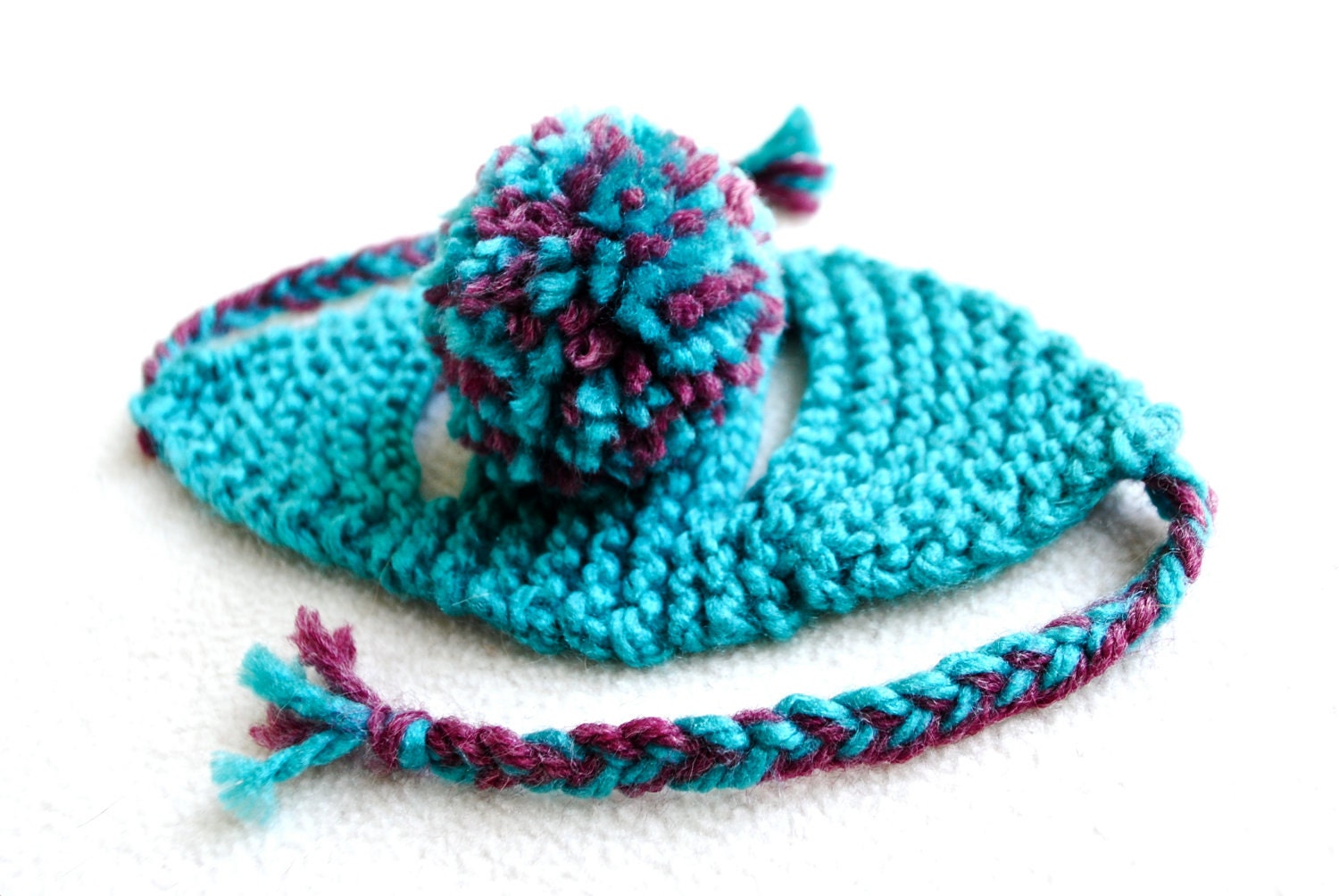 Pom Pom Cat Hat - Teal and Pink