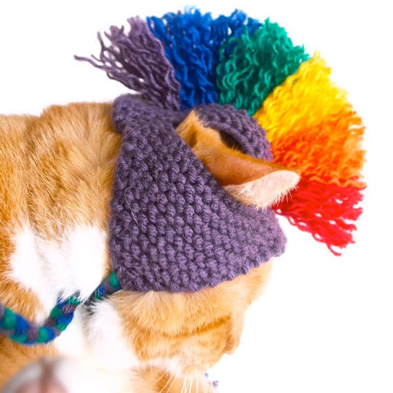 Cat Hat Costume - Purple and Rainbow Mohawk
