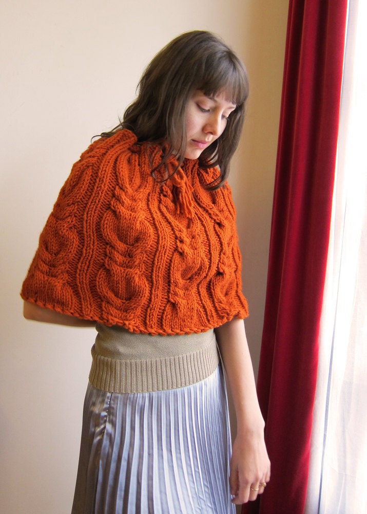 Hand knit Capelet in cadmium Red