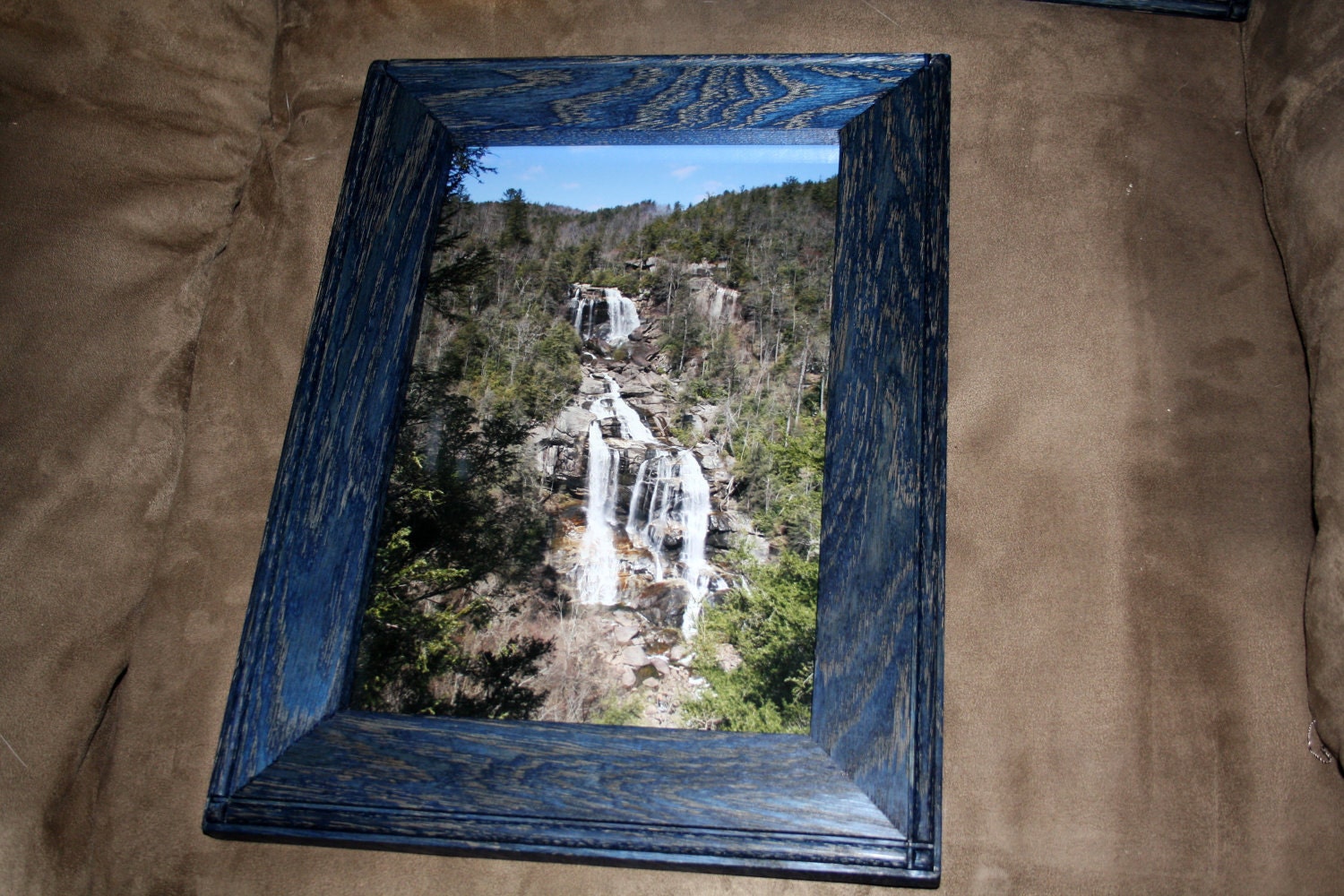 Whitewater Falls - North Carolina Water Falls in 8 X 12 Red Oak Blue Dye Frame