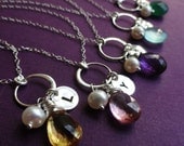 Bridesmaid gifts, Set of 8: EIGHT personalized necklaces, Birthstone & initial, Sterling silver, eternity necklaces, Bridal party favors