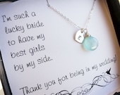 Set of 5: five personalized Bridesmaid gifts, bridesmaid necklaces with thank you cards, sterling silver bridal jewelry