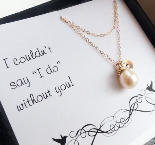 Bridesmaid gifts set of SIX Bridesmaid cards & pearl necklaces, personalized bridesmaid jewelry, Bridesmaid thank you, be my bridesmaid