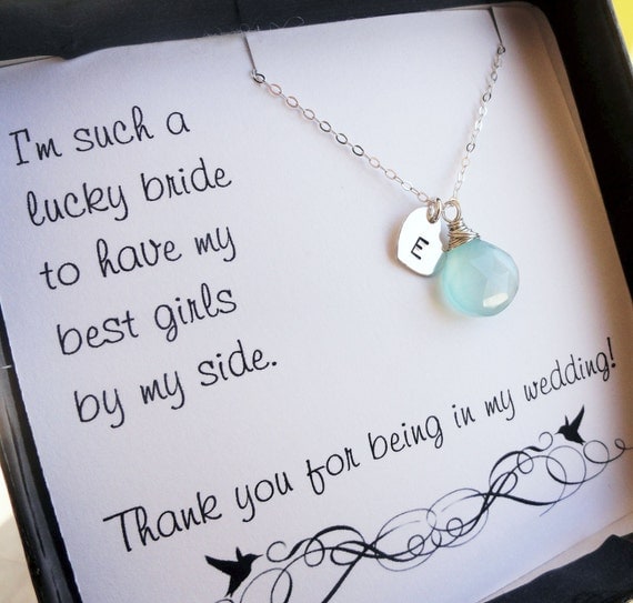 Set of 5: five personalized Bridesmaid gifts, bridesmaid necklaces with thank you cards, sterling silver bridal jewelry