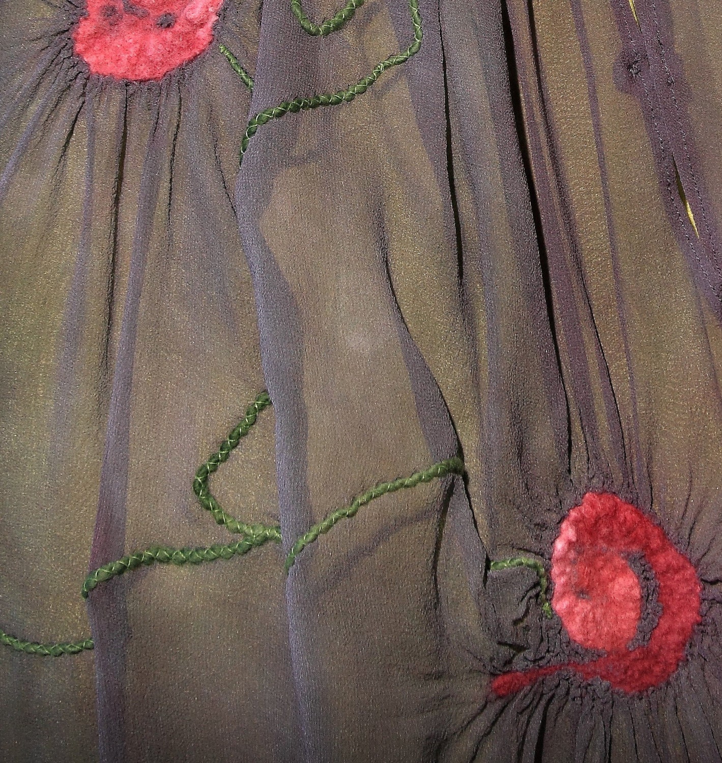 Chartreuse Silk Dress with optional nunofelted overskirt, size small
