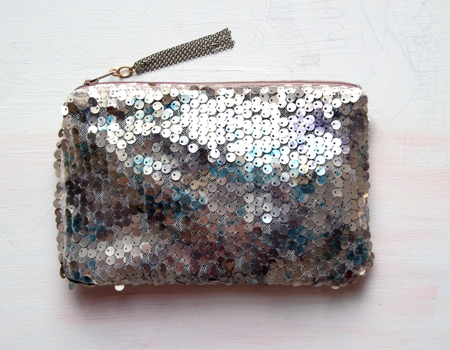 LAST ONE S E Q U I N Clutch. Pewter Metallic Clutch. Wedding Clutch. Blue Sea