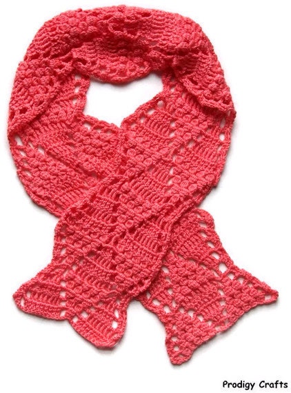 Crocheted corral scarf, hand-made, one of a kind