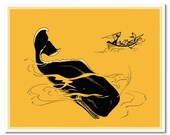 The Hunters and the Whale vintage Art Print in yellow - 8x10