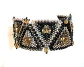 Seed Bead Woven Peyote Triangle Bracelet In Calico Tones