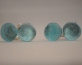 2 Cuff Link Sets Glass Vintage Bright Teal Blue Marbles Kiln Fired Flat