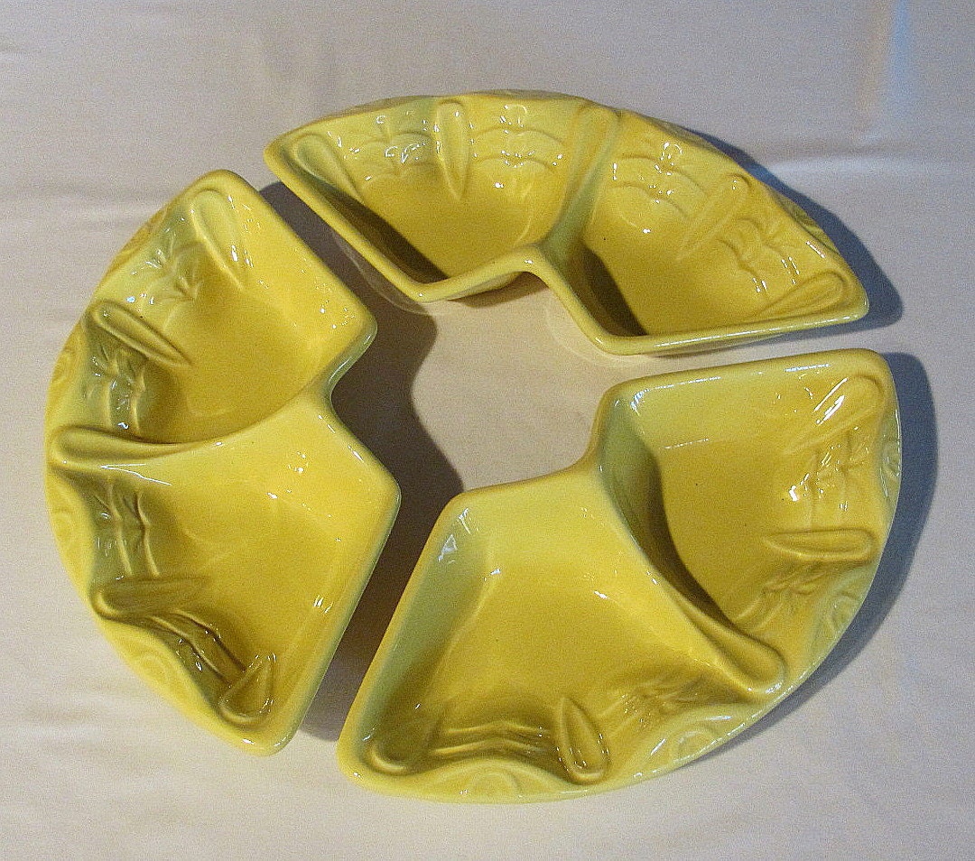 Vintage Lemon Yellow Maddux of Cal 3171 Set of Three Serving Dishes - Nice Leaf Detail