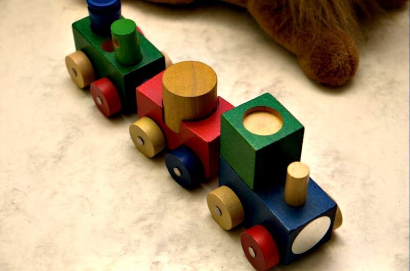 Vintage Wood Train in colored pieces
