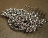 Rhinestone Bridal Haircomb, Vintage Style Hair Brooch, Wedding Jewel Comb, Wedding Hair Accessories - Ready to Ship - Rhinestone Floral Comb