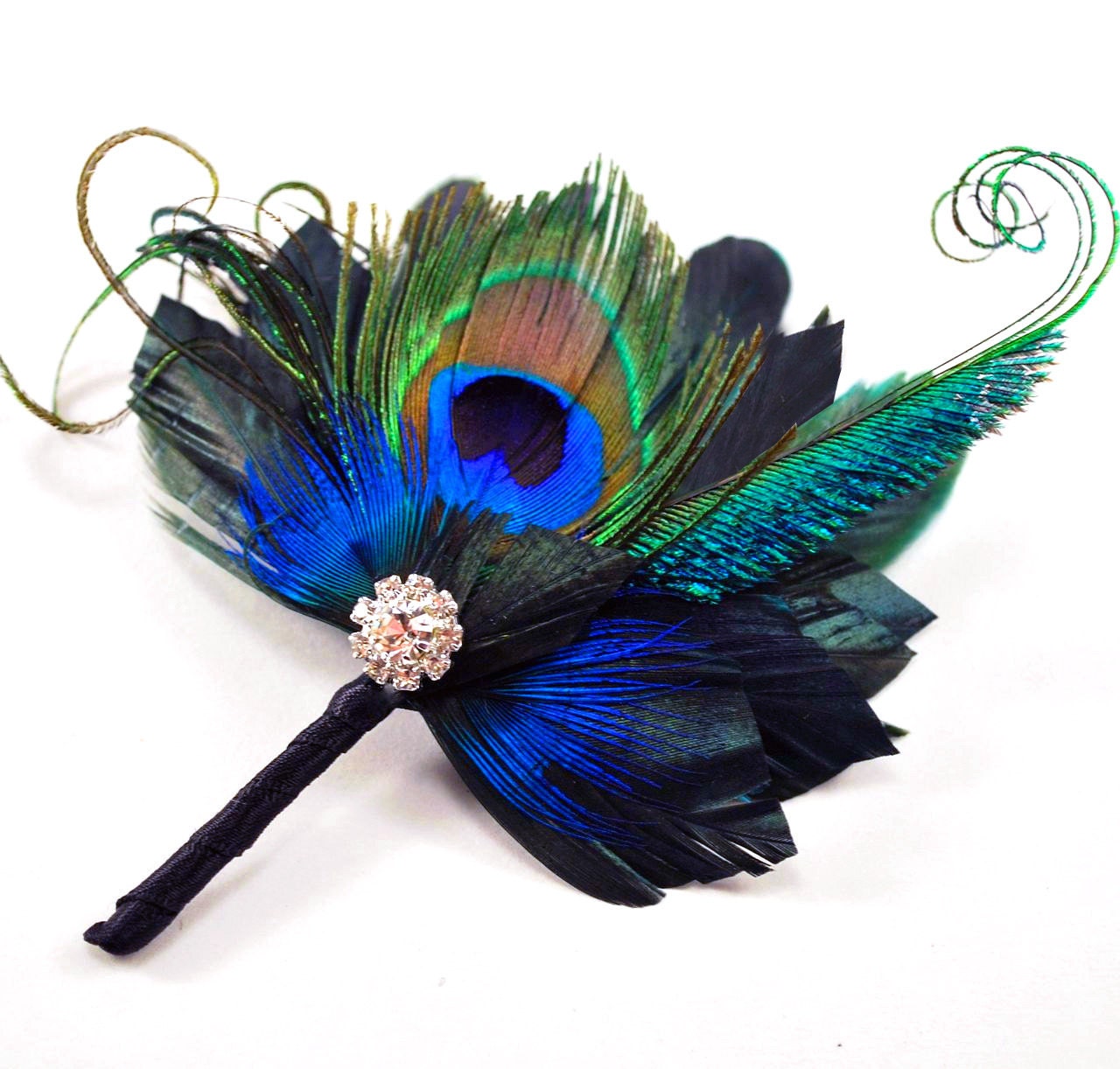 Peacock Feather and Sword Boutonniere Buttonhole Corsage - Matches Josephine Fascinator - The JONATHAN Boutonniere