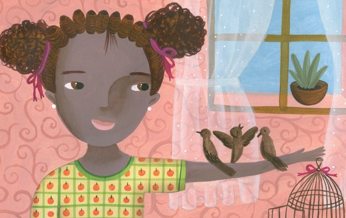 Freedom, little birds - Children illustration print art.