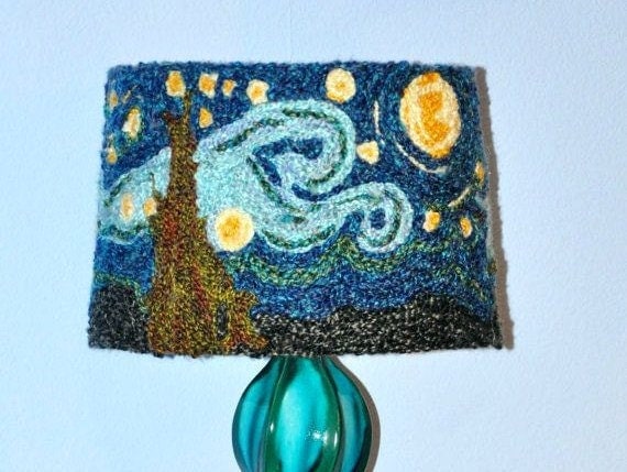 RESERVED LISTING for Mollie Starry Night Lamp Shade Van Gogh Lamp Shade Inspired Fiber Art
